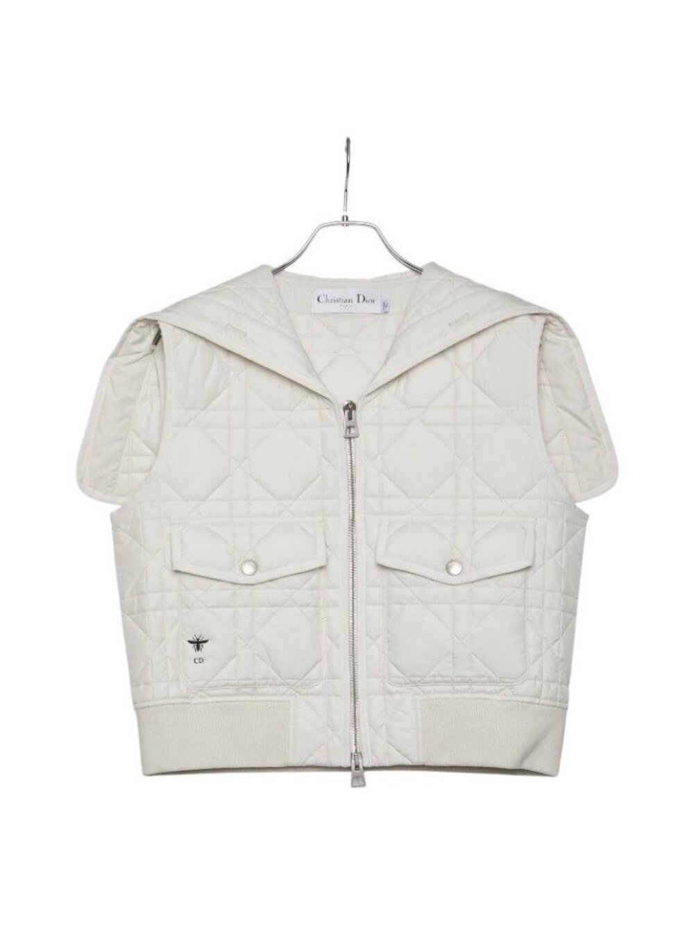 Dior Macro Cannage Quilted Sleeveless Bomber Jacket Vest White Ivory